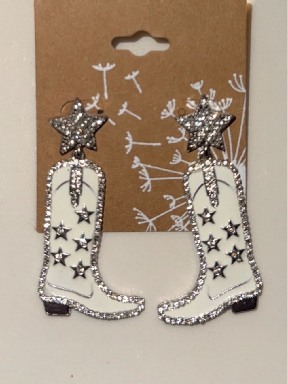 Unlisted White Cowboy Boot Star Dangle Earrings